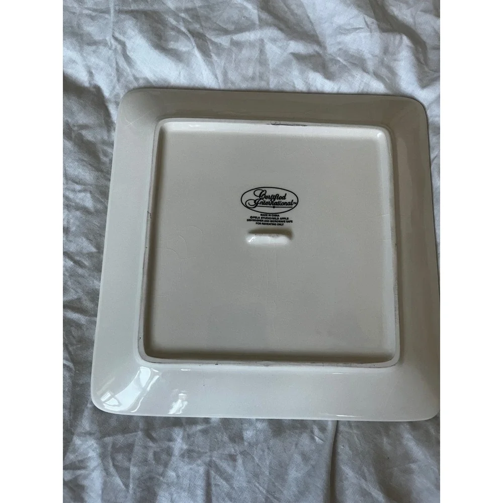 Certified International Backyard BBQ Master Square Ceramic Appetizer Plate Black